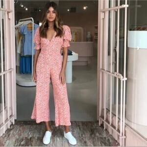 Faithfull the Brand Anika Jumpsuit Mathiola Floral Puff Sleeve Wide Leg US 6